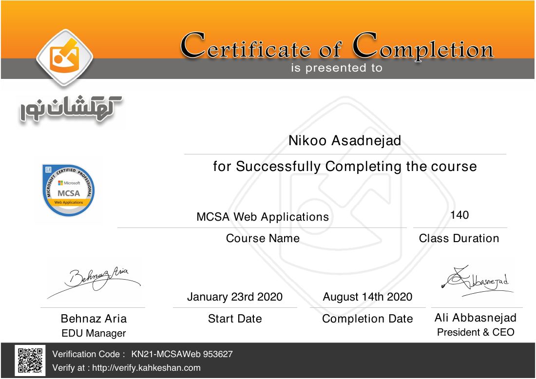 MCSA Web Applications certificate